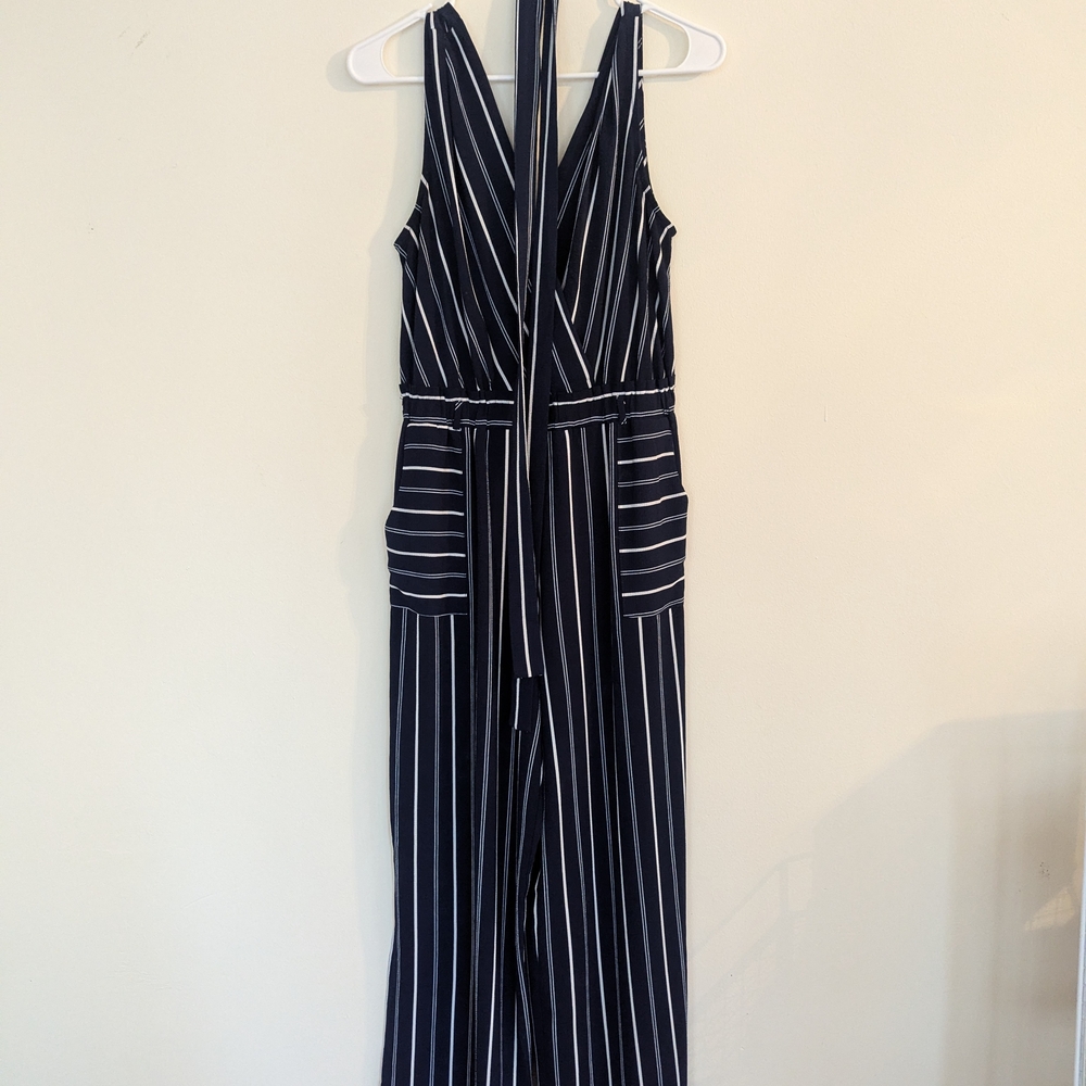 Monteau Navy and White Striped Jumpsuit